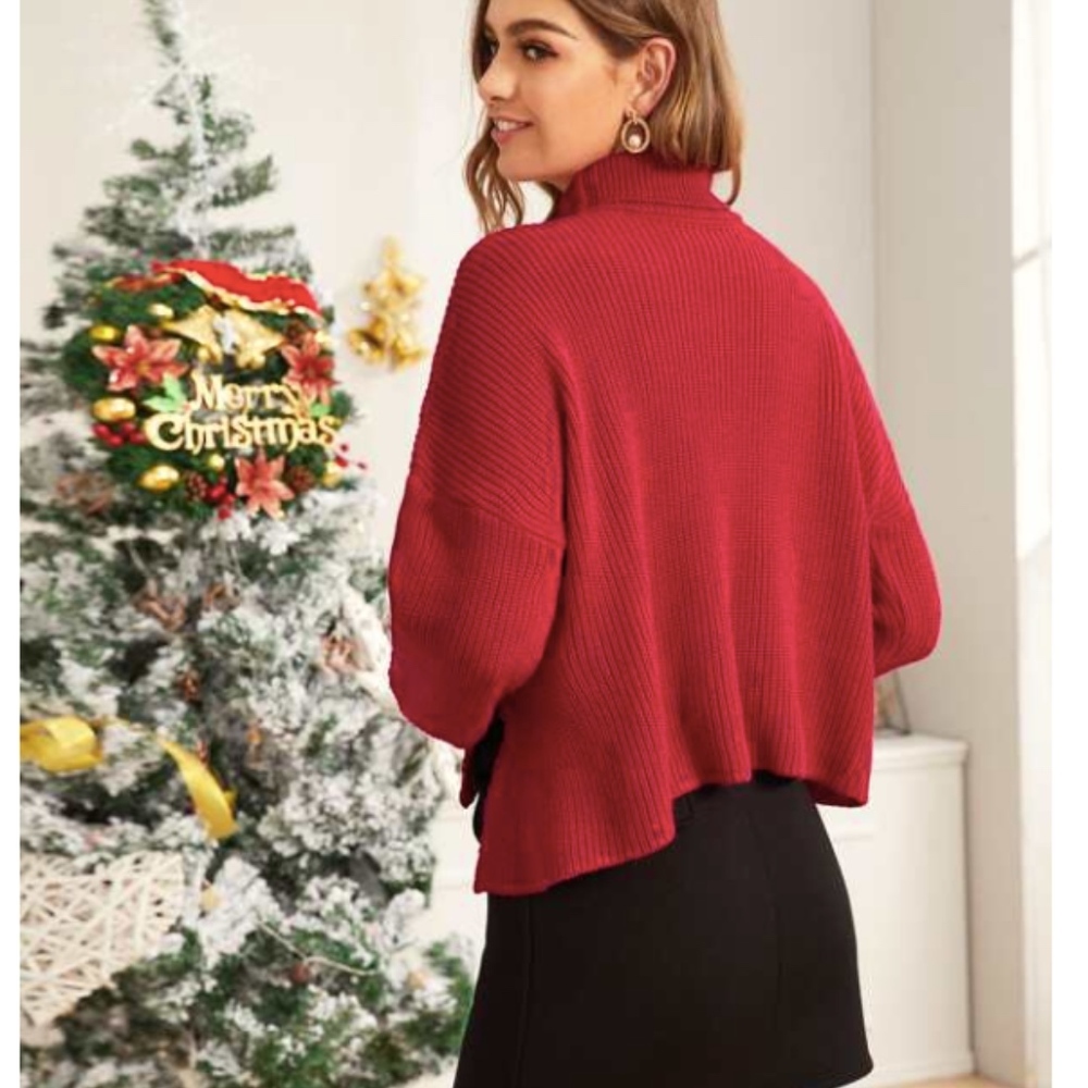 Turtleneck Solid Side Split Sweater - Picture 3 of 4